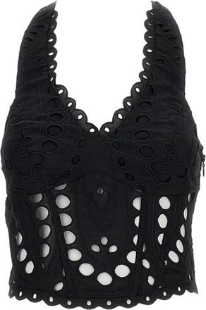 Charo Ruiz Ibiza Black Halter Eyelet Top With Smocked Back