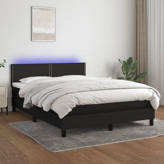 vidaXL Vidaxl - Cama Box Spring Colch&oacute;n Y Luces Led Tela Negro 140x190 Cm