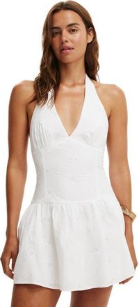 Cotton On Womens Kaity Halter Mini Dress in White Broiderie at Nordstrom, Size 0
