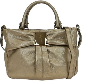 Ferragamo Vala Handbag Leather Gold Leather Handbag (Pre-Owned)