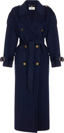 Elisabetta Franchi Dubbele-knoop Woljas - Dames - Trenchcoats - Blauw - S - Wol - Jassen