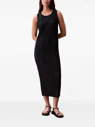 Calvin Klein pleated sleeveless midi dress - women - Polyester - S - Blue