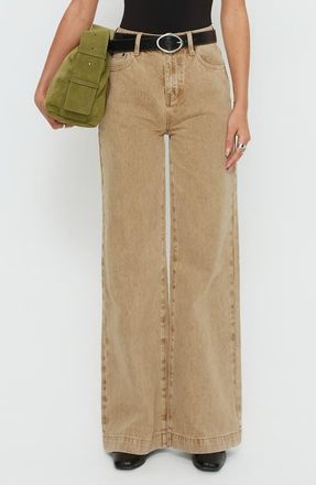 Princess Polly Goldie High Waist Wide Leg Jeans in Tan at Nordstrom, Size 6