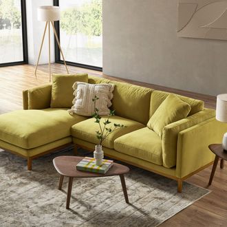 Castlery Owen Chaise Sectional Sofa Left Hand Facing, Olive Gold Velvet (Natural Leg)