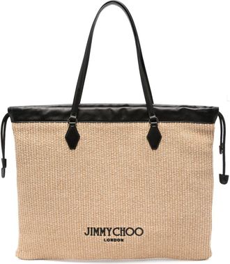 Jimmy Choo London Large Drawstring Tote Bag - Womens - Raffia/Calf Leather
