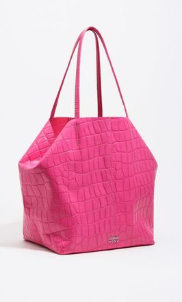 Bimba & Lola Mock Croc Large Leather Shopper Bag in Fuchsia at Nordstrom