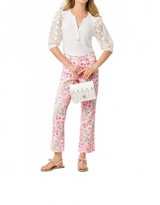 Lilly Pulitzer Annet High Rise Crop Flare Jeans In Conch Shell Pink Sunny Daisies