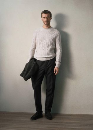 Mango Pullover lana maglia intrecciata beige - Uomo - XXL - MANGO MAN