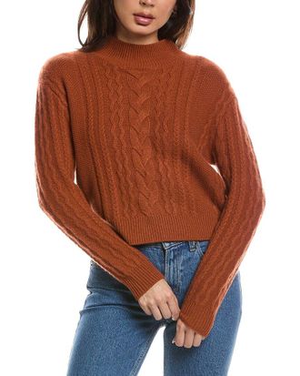 The Cashmere Project The Cashmere Project Cropped Mixed Cable Mock Neck Sweater