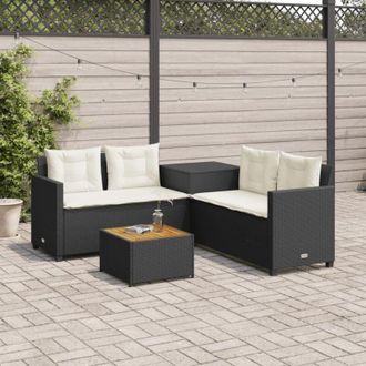vidaXL Sof&aacute; De Jard&iacute;n En Forma De L Con Mesa Y Cojines Rat&aacute;n Pe Negro Vidaxl