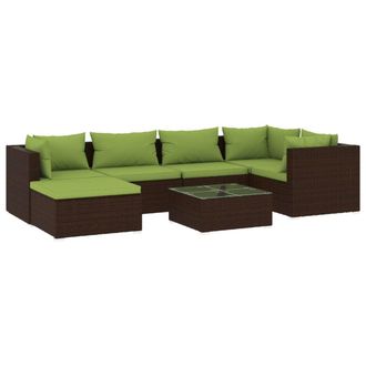 vidaXL Set Muebles De Jard&iacute;n 7 Piezas Y Cojines Rat&aacute;n Sint&eacute;tico Marr&oacute;n Vidaxl
