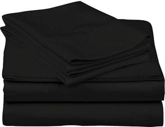 OEM Juego De Ropa De Cama De 4 Piezas En Sat&eacute;n De Algod&oacute;n Egipcio De 800 Hilos, Color Negro Liso, Tama&ntilde;o King, Calidad De Hotel De Alta Gama, Apto Para Co