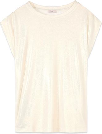 Oltre Metallic Effect T-shirt - Dames - T-shirts - Wit - L - Polyester - Tops