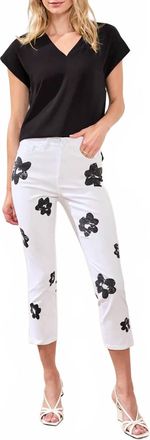 Tribal Womens Audrey Printed Slim Crop Pants With Slit In White/black