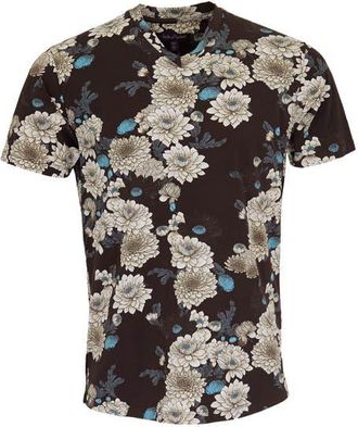 Lords of Harlech Maze V-neck Tee in Serious Floral Black at Nordstrom, Size Xx-Large