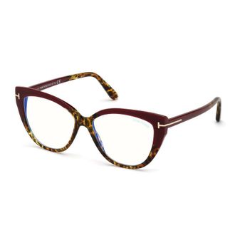 Tom Ford Eyeglasses Cat Eye Full Rim, Black/havana Frame And Clear Blue Light Block Lens Ft5673-B005