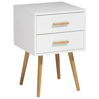 Beliani Beliani - Mesita De Noche Blanca Con 2 Cajones Patas De Madera Maciza Estilo Escandinavo Alabama