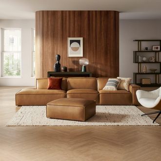 Castlery Brown Top Grain Leather Extended Left Side Chaise Sofa with Ottoman | Jonathan by Castlery