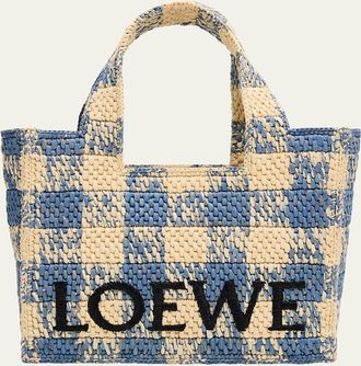 Loewe x Paulas Ibiza Small Tote Bag in Gingham Raffia