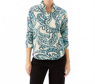 Karen Kane Ruched Sleeve Button-Up Shirt In Print
