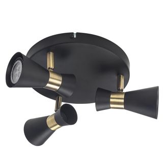 Forlight Forlight - Eufo Plaf&oacute;n Triple En Negro Con Acabado En Oro Para Bombilla Gu10