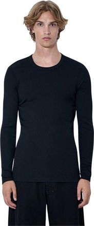 Christophe Lemaire Tops, Heren, Zwart, M, Katoen, Rib Long Sleeve Top in Jersey