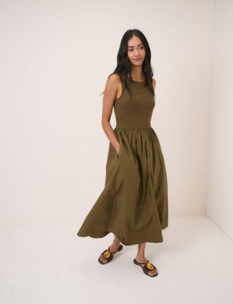 Nobody's Child Khaki Sleeveless Vera Midi Dress