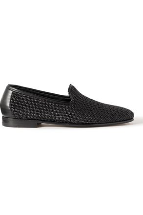 Manolo Blahnik Mario Leather-Trimmed Raffia Loafers