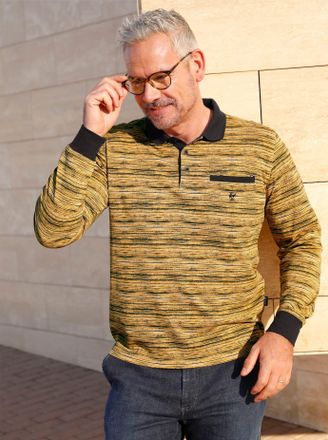 Hajo Poloshirt HAJO Langarm-Poloshirt, Herren, Gr. 44/46, gelb (ocker, meliert), 62% Baumwolle, 38% Polyester, gemustert, gestreift, unifarben, Shirts Polo