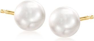 Ross-Simons 6-7mm Cultured Pearl Stud Earrings in 14kt Yellow Gold