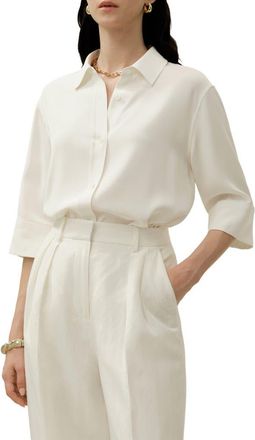 LilySilk Heavy Silk Crepe Relaxed Half-Sleeve Shirt in Natural White at Nordstrom, Size X-Large