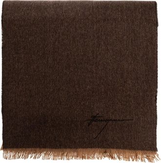 Ferragamo Kasjmier sjaal met geborduurd logo - Heren - Wintersjaals - Bruin - ONE Size - Kasjmier - Accessoires