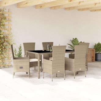 vidaXL Set Comedor De Jard&iacute;n 7 Pzas Con Cojines Rat&aacute;n Sint&eacute;tico Beige Vidaxl