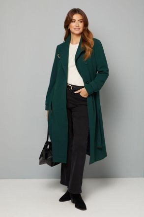 Wallis Womens Double Crepe Wrap Belted Coat - Green - Size 16 UK