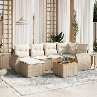 vidaXL Vidaxl - Set Sof&aacute;s De Jard&iacute;n 7 Piezas Y Cojines Rat&aacute;n Sint&eacute;tico Beige
