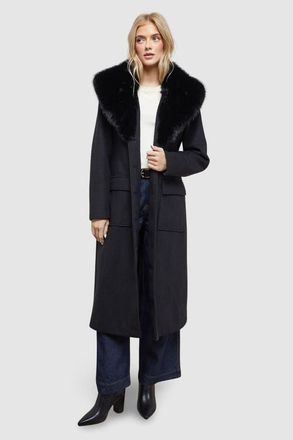 Oasis Faux Fur Collar Belted Coat in Black at Nordstrom, Size 2