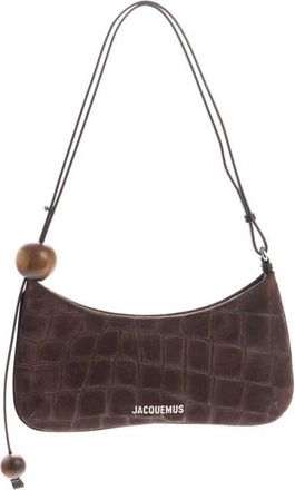 Jacquemus Le Bisou Perle Croc Embossed Suede Shoulder Bag in Dark Brown 880 at Nordstrom