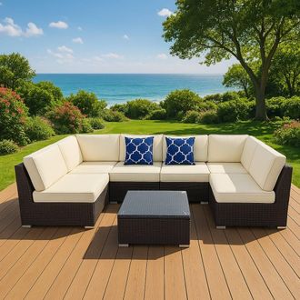 Concept Usine Muebles de jardín modulares de 6 plazas en resina tejida - marrón y be