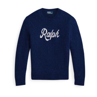 Polo Ralph Lauren Typographic Logo Crewneck Sweater - Heren - Ronde hals truien - Blauw - S - Wol - Truien & Vesten