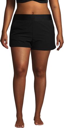 Lands End 3 Quick Dry Elastic Waist Board Shorts Swim Cover-up Shorts with Panty in Black at Nordstrom, Size 18W