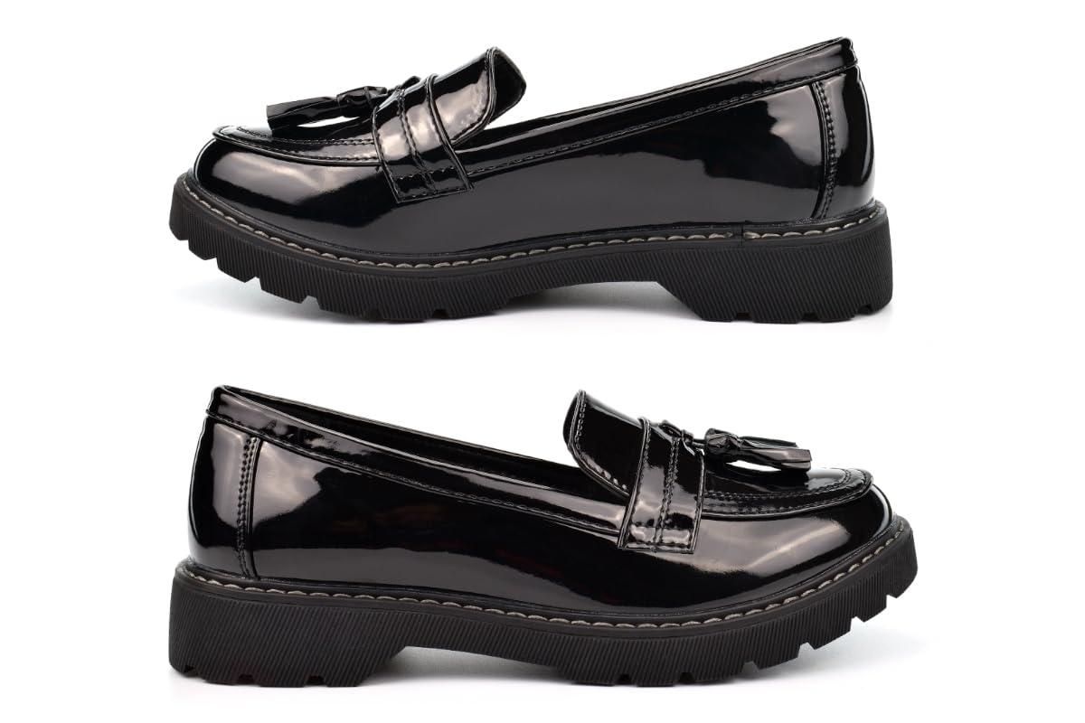 Girls Slip On Leather Loafer Tassel Bow Flats School Dress Shoes For