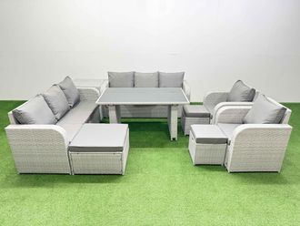 Fimous 11 Seater PE Rattan Furniture Outdoor Reclining Chair Set in Light Grey