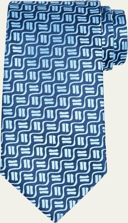 Charvet Mens Wavy Geometric Jacquard Silk Tie