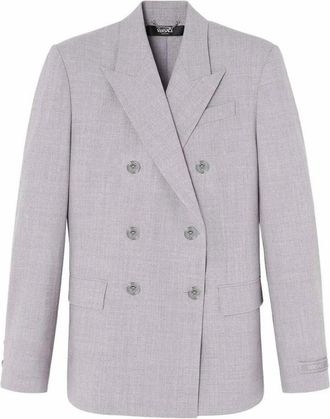 Versace Double-Breasted Chambray Blazer - Dames - Blazers - Grijs - L - Wol - Jassen