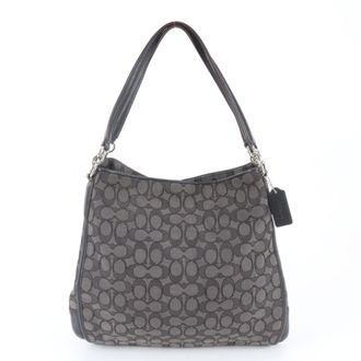 Coach Black Leather Canvas Handbag Shoulder Bag Tote Bag (Pre-Owned)