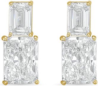 Diana M. Jewels 14kt yellow gold 7cts lab grown emerald and radiant cut diamond earrings