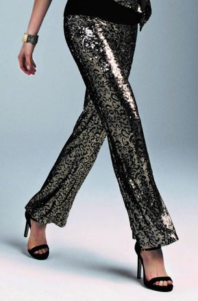 Frank Lyman Design Sequin Wide Leg Pants In Black/gold