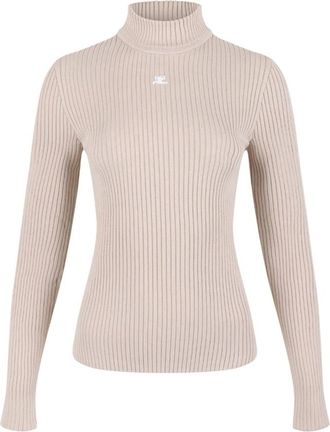 Courrèges Truien & Vesten, Dames, Bruin, S, Zand Beige Rib Gebreide Trui