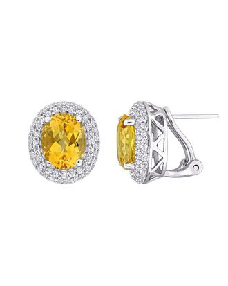 Rina Limor Silver 7.84 ct. tw. Citrine, White Topaz Double Halo Earrings
