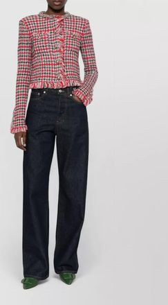 Self Portrait boucl&eacute; checked cropped jacket